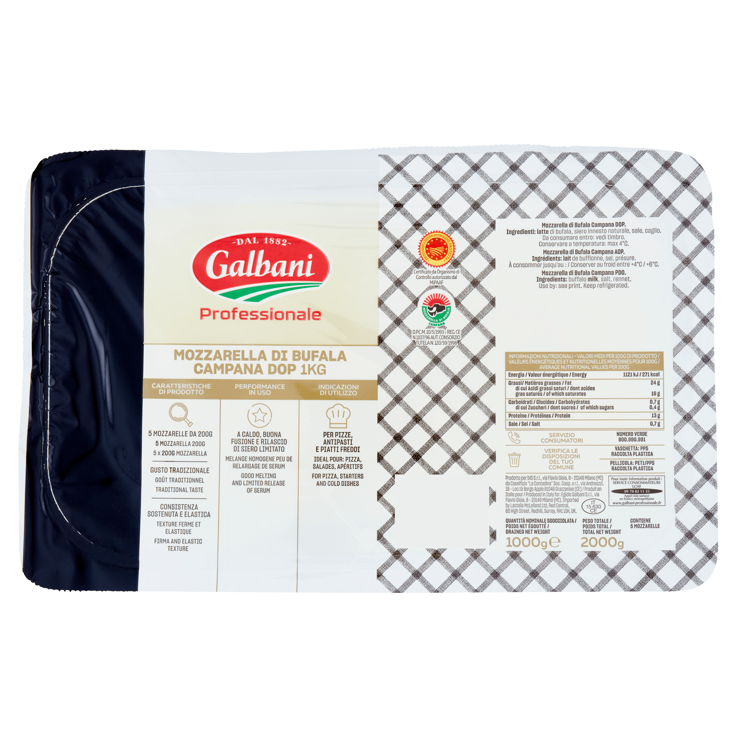 Galbani Professionale Mozzarella di Bufala Campana DOP 5 x 200 g